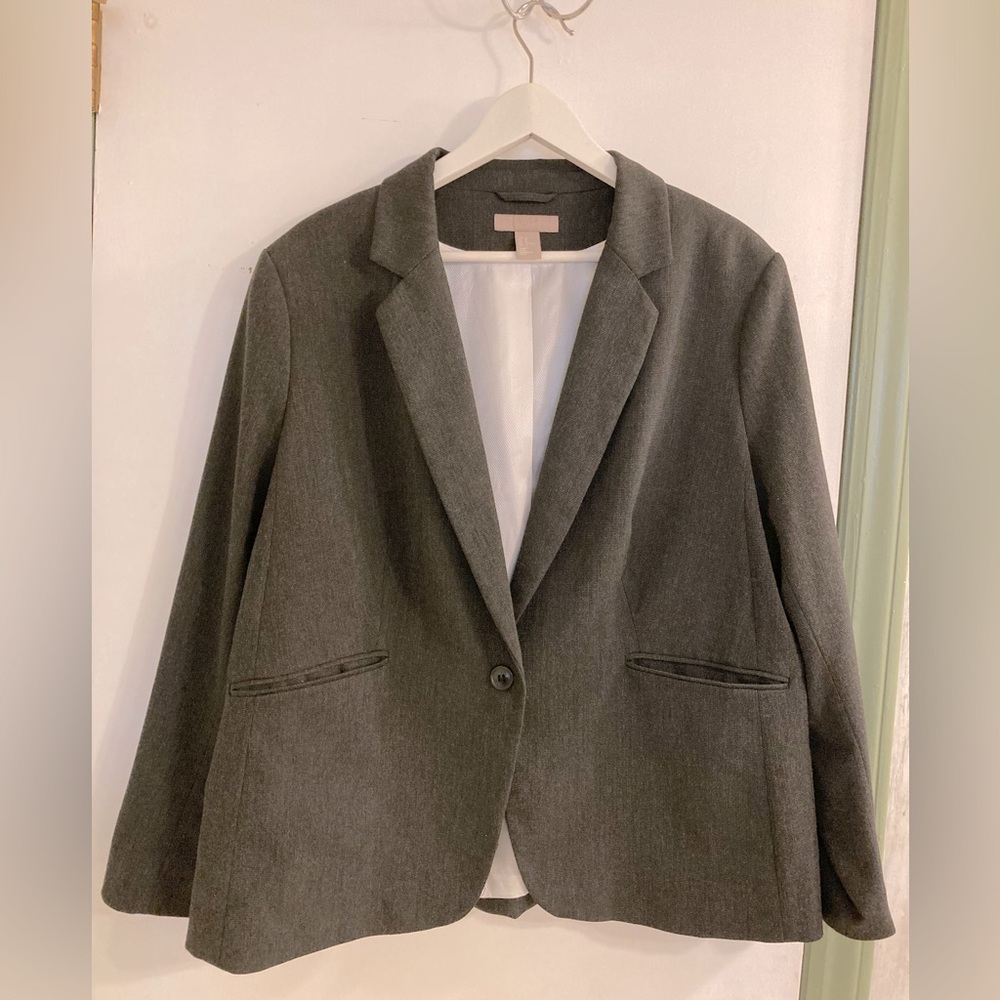 H&M Blazer Tailored Fitted Dark Grey One Button Size 22